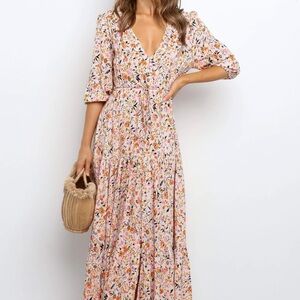 Petal & Pup Pink Cream Tiered Maxi Dress